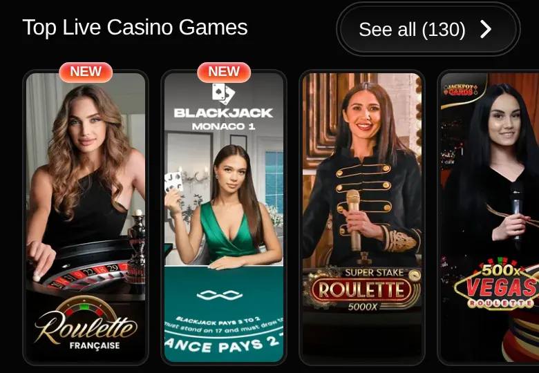 Revolution Casino: Live casino tables in the mobile lobby